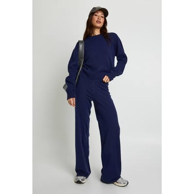boohoo Dames Lange ronde hals trui en wijde broek | Navy | Maat: Small