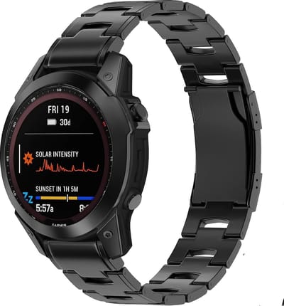 By Qubix - Geschikt voor Garmin bandje - 26mm Quickfit - Titanium schakelband - Zwart - Geschikt voor Garmin Fenix 7X / 6X / 5X