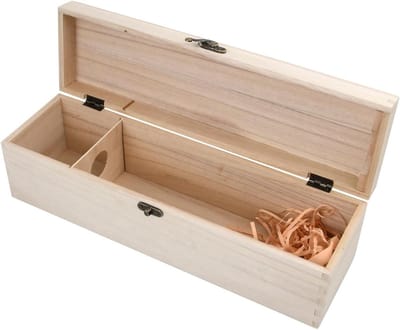 Houten Wijnkistje 1 Fles - Houten Opslagkistje - Geschenkdoos voor Wijnflessen - Natuurlijk Houten Doosje voor Feest Verjaardag - 35 x 10 x 10 cm
