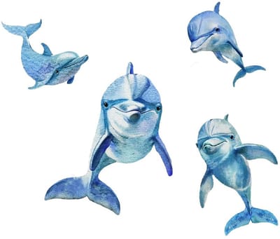 Dailygoods - Dailygoody - Aquarel dolfijn muurstickers - Schattige zeedieren - PVC decor - Blauw - Wanddecoratie - Voor kinderkamer - 4 stuks