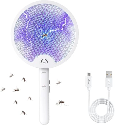 Dailygoody - Elektrisch insectenracket - Muggenbestrijding - Oplaadbaar en opvouwbaar - Vliegenmepper 3-in-1 - 3000 V - Geschikt voor binnen en buiten