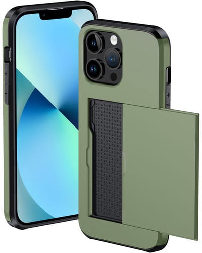 Hoesje Geschikt voor iPhone 14 Pro Hoesje Met Pasjeshouder Hard Case Met Kaarthouder - Hoes Geschikt voor iPhone 14 Pro Hoesje Pashouder Case - Donkergroen