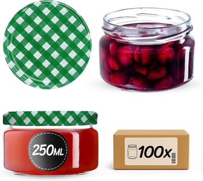Inmaakpotten Set - Glazen Potten - Voedsel Bewaren - Luchtdicht en Vaatwasserbestendig - 250 ml Inhoud - Groen Geruit