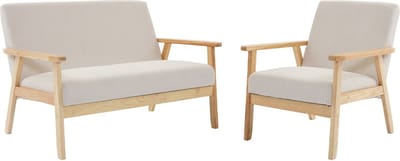 sweeek - Tweezits bankje en fauteuil van hout met corduroy zitting - isak