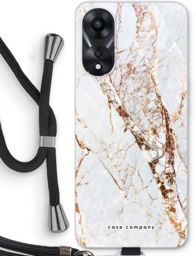 Case Company® - Hoesje met koord geschikt voor Oppo A78 5G hoesje met Koord - Goud marmer - Telefoonhoesje met Zwart Koord - Bescherming aan alle Kanten en Over de Schermrand