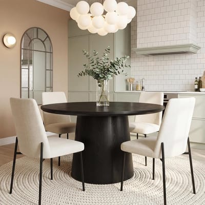 Ronde Eettafel 120 cm – Zwarte Keukentafel voor 4-6 Personen – Moderne Houten Eetkamertafel met Robuuste Poten – Compact Design – Dader