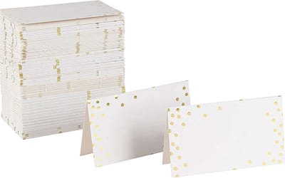 Joya Party® Naamkaartjes voor Tafelschikking van 25 stuks voor een Bruiloft of Feest | Tafelkaartjes Wit met stippen Goud | Tafel Plaatskaartjes | Goud