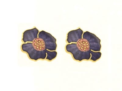 Behave - Dames oorbellen stekers - paarsblauw bloemdesign - cloisonné stijl