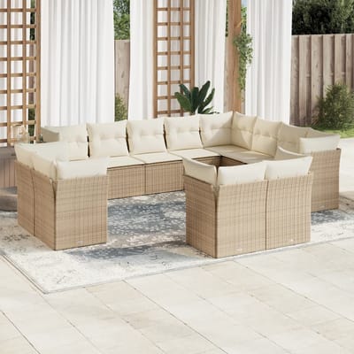 vidaXL - 12-delige - Loungeset - met - kussens - poly - rattan - beige