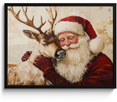 Poster in lijst - Fotolijst 70x50 cm - Posters - Kerstman - Rendier - Kerst - Christmas - Posterlijst zwart - Decoratie - Wanddecoratie woonkamer - Kerstdecoratie voor binnen - Kerstversiering - Kerstmis versiering in huis - Kerstaccessoires