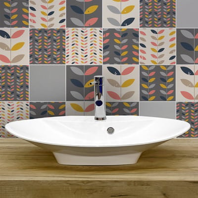 Zelfklevende tegelmuurstickers voor keuken en badkamer - 24 Scandinavische cementtegelstickers - 24 stickers 10x10cm