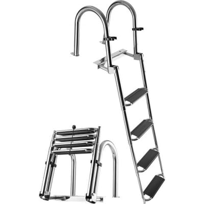 VEVOR Uitschuifbare bootladder, zwemladder met 4 antislip treden, breed pedaal en leuning, draagvermogen van 272 kg, toegang vanaf de achterzijde, telescopische ladder gemaakt van 304 roestvrij staal voor boten, steigers en zwembaden.