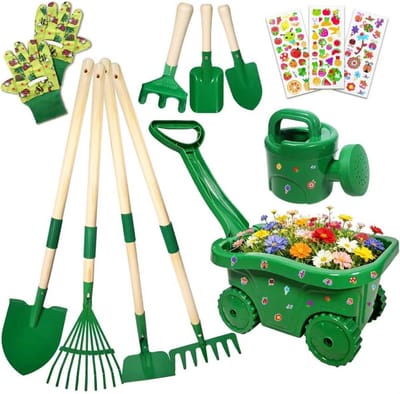 Kinder Kruiwagen Set - Tuingereedschap Kinderen - Buiten Spelen - 13 Delige Set - 26.5 x 33 x 19 cm