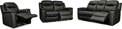 Vente-unique Driezits- en tweezits relaxbank en relaxfauteuil EVASION van leer - zwart