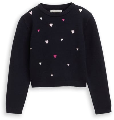 Tom Tailor - Cropped gebreide trui met borduursel - Maat 104/110 - sky captain blue