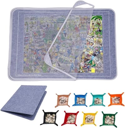 Thijox - Puzzlemat voor 1000 Stukjes, Inklapbare Puzzelplank 32x22 inch met Antislip, Stofbeschermingsdeksel & 8 Kleurgecodeerde Sorteerbakjes voor Th