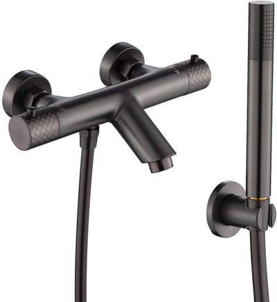 WEBO Oliver inbouw badkraan met handdouche complete set - Gun Metal - watervalontwerp - twee-knop bediening complete set