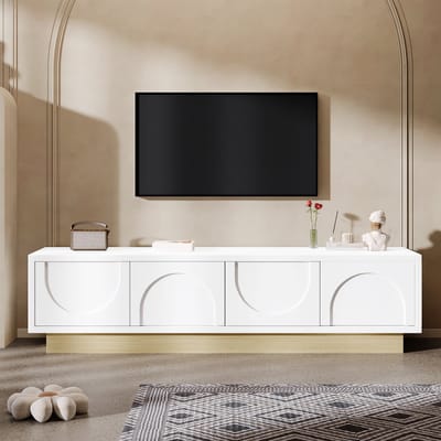 MIVRAY Tv Meubel - Minimalistisch Ontwerp Met Verborgen Opbergruimte - Voor Woonkamer - MDF In Wit Met Houtlook - 175x40x41,5 Cm