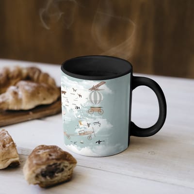 Magische Mok - Foto op Warmte Mokken - Koffiemok - Wereldkaart - Kind - Vliegtuig - Magic Mok - Beker - 350 ML - Theemok