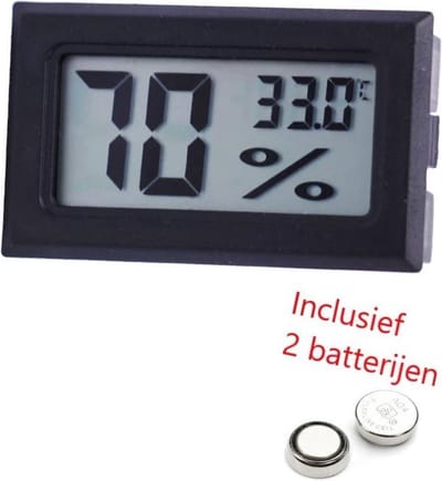 Hygrometer Met Batterijen - Zwart - Inclusief Thermometer - Digitale Luchtvochtigheidsmeter - Voor Binnen & Buiten - 2 in 1