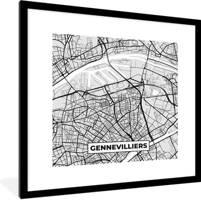 Fotolijst incl. Poster - Plattegrond - Kaart - Stadskaart - Frankrijk - Gennevilliers - 40x40 cm - Posterlijst