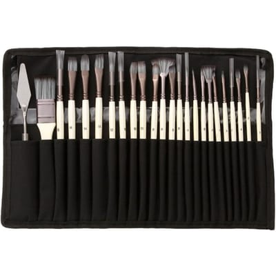 Ensemble de 24 pinceaux de peinture pour aquarelle, acrylique, gouache, peinture à l'huile Poils en nylon Tube en aluminium noir