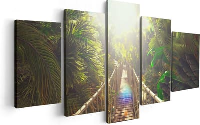 Artaza Canvas Schilderij Vijfluik Houten Brug In De Tropische Jungle - 100x50 - Foto Op Canvas - Canvas Print