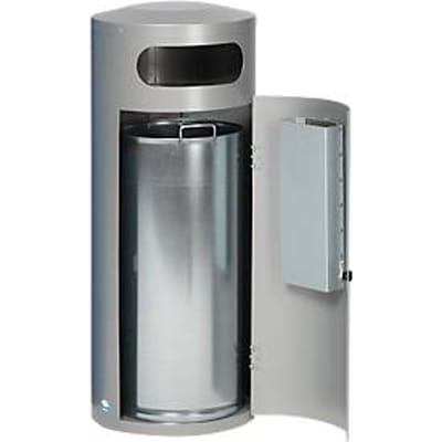 VAR KS 70 afvalbak, rond, 70 l inhoud, met interne asbak, afsluitbaar, zelfdovend, met binnenemmer, plaatstaal, zilver