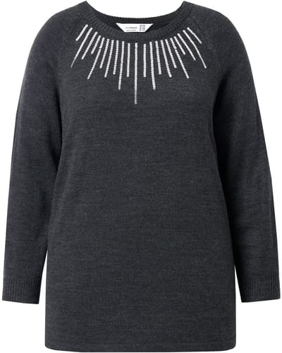 MIAMODA - Dames - Trui pailletten lange raglanmouw - Zwart - Maat 42+