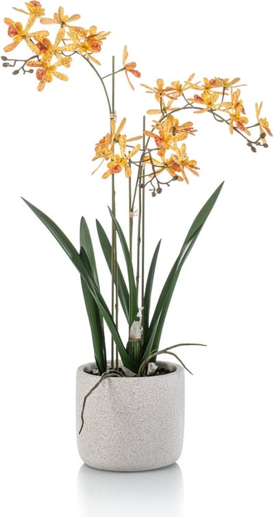 Emerald - Kunstplant Orchidee in pot 56cm geel/oranje - Kunstplant voor binnen