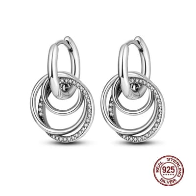 Oorringen - 925 sterling zilver - silver - zirkonia - 3 cirkels - familiebanden