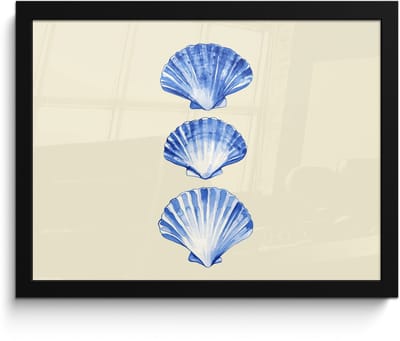 Poster in lijst - Fotolijst 40x30 cm - Posters - Schelpen - Blauw - Beige - Posterlijst zwart - Decoratie - Wanddecoratie woonkamer - Muurdecoratie slaapkamer