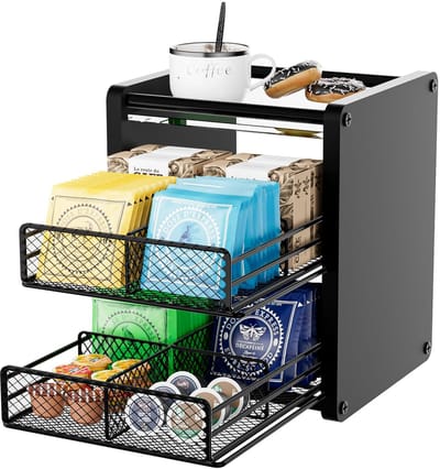 Dailygoods- Theezakhouder - Houten Theedoos Organizer - 2 Laden - Theezakje Opslag - Praktische Opberghulp - Robuust Design - Theebox