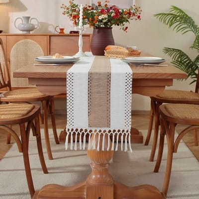 Dailygoods- Tafelloper Boho Stijl - Katoen/Linnen - Middengrijs - 30 x 275 cm - Duurzaam - Decoratie voor Bruiloften/Feesten - Tafelkleed