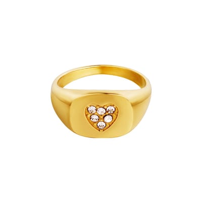 Ring | roestvrijstaal | goud | Valentijnsdag |hartvormig detail | dames | zirkoonsteentjes | maat 16- Moederdag cadeautje - cadeau voor haar - mama