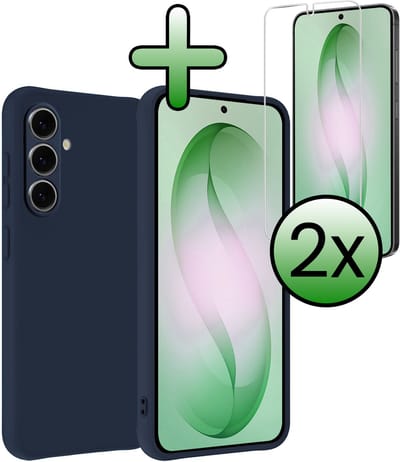 Hoesje Met 2x Screenprotector - Geschikt voor Samsung Galaxy S26 - Sterk & Shockproof - Back Cover - Siliconen Case - Telefoon Hoes - Donkerblauw