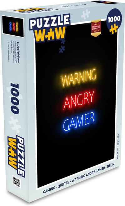 Puzzel Gaming - Quotes - Warning angry gamer - Neon - Legpuzzel - Puzzel 1000 stukjes volwassenen