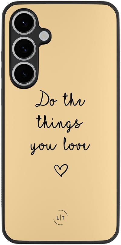 Leuke Telefoonhoesjes - Hoesje geschikt voor Samsung Galaxy S24 FE - Do the things with love - Backcover zwart - Tekst - Geel