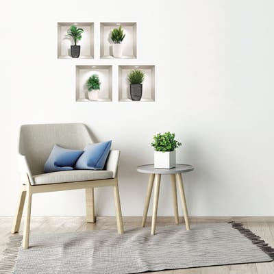 3D-plantenstickers in designpotten, 60 x 60 cm