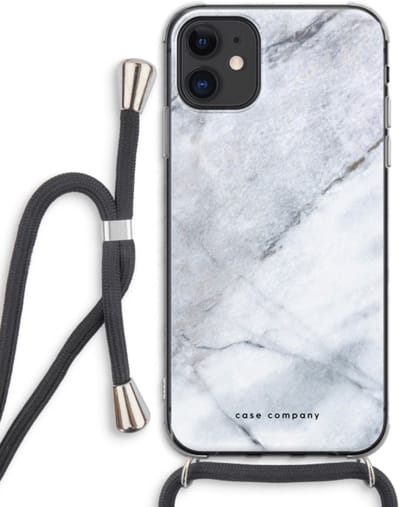 Case Company® - Hoesje met koord geschikt voor iPhone 11 hoesje met Koord - Witte marmer - Telefoonhoesje met Zwart Koord - Bescherming aan alle Kanten en Over de Schermrand