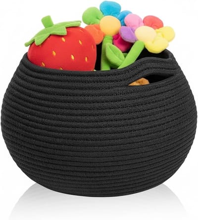Kleine Wasmand, Vouwbare Opbergmand, Rond en Multifunctioneel voor Handdoeken, Toiletpapier en Wasgoed - 25 x 21 cm, Zwart