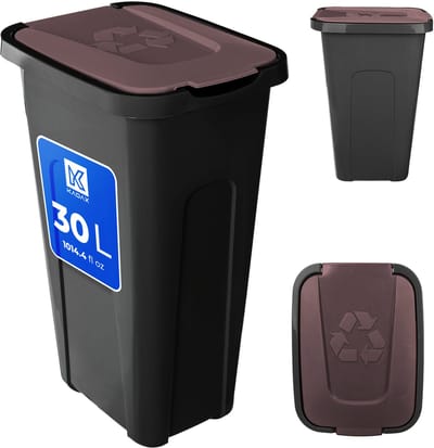 KADAX Vuilnisemmer voor afvalscheiding, 30 liter, robuuste afvalcontainer met luchtdicht klapdeksel, afvalcontainer voor afvalscheidingssysteem, afvalemmer van kunststof (1, bruin deksel)