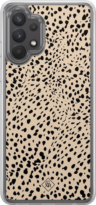 Casimoda® hoesje - Geschikt voor Samsung Galaxy A32 4G - Stippen bruin abstract - 2-in-1 case - Schokbestendig - Gestipt - Verhoogde randen - Bruin/beige, Transparant