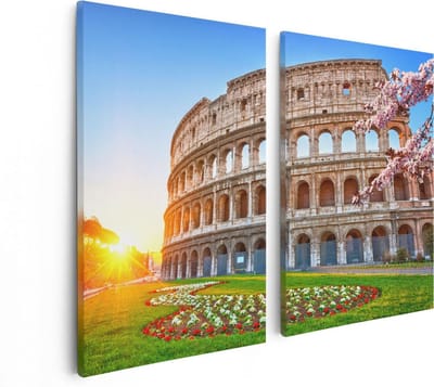 Artaza Canvas Schilderij Tweeluik Colosseum bij Zonsopgang in Rome, Italië - 80x60 - Foto Op Canvas - Canvas Print