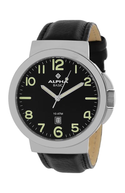 Alpha Saphir 123A Horloge - Leer - Zwart - Ø 42 mm