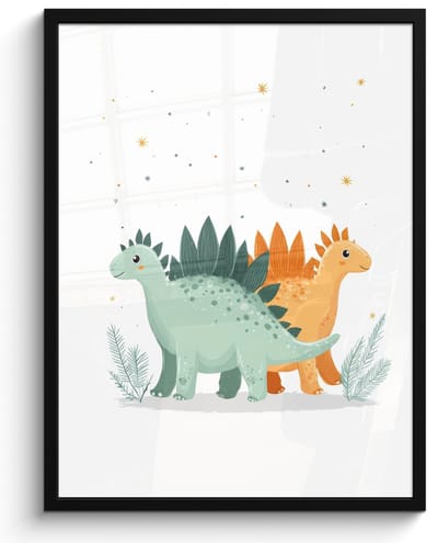 Poster in lijst - Fotolijst 60x80 cm - Posters - Planten - Sterren - Dinosaurussen - Oranje - Posterlijst zwart - Decoratie - Wanddecoratie woonkamer - Muurdecoratie slaapkamer