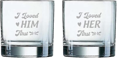 Gegraveerde set Whiskeyglazen 38cl I loved her first - I loved him first