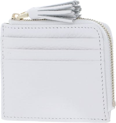 COCCINELLE Leren Kaarthoes Tassel Credit Card Holder Brillant White Wit