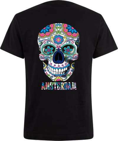 Zwart Neon Tshirt Skull Tatoo Amsterdam XXL- day of the dead - dag van de doden -
