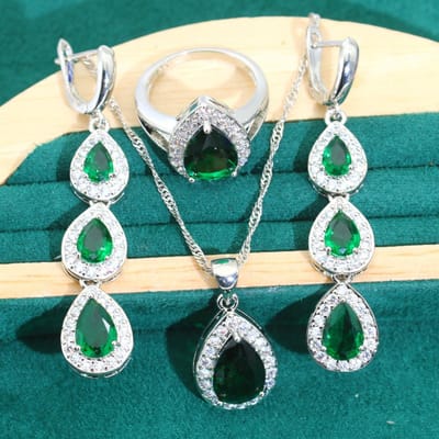 Sieraden Groene Waterdruppel Zirkoon Ketting Oorbellen Ring Armband Sieradenset 8 yards gray